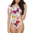 thumbnail image 2 of Goofa Butterflies and Vintage Printed Women Rash Guard Short Sleeve,Tummy control Swimsuit Surfing Swimsuit Bathing Suit One Piece Swimsuit UPF 50-, 2 of 9