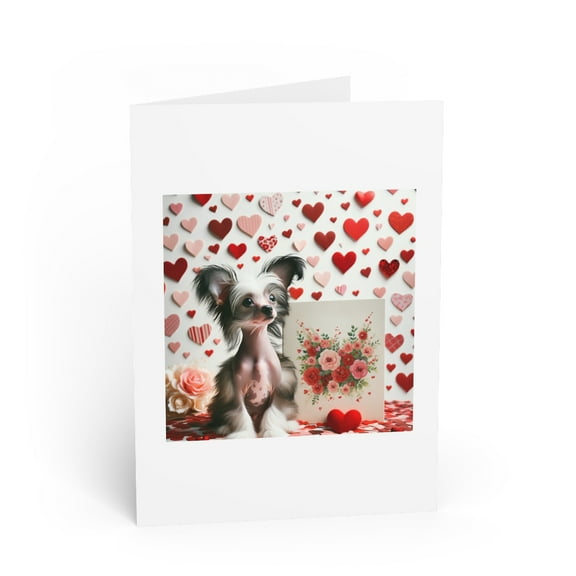 DistinctInk Greeting Card / Note Card - Valentine's Day Chinese Crested Puppy - PACK of 10