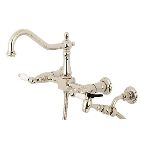 Kingston Brass Ks1246plbs Traditional 2 Handle Wall Mount Bridge Kitchen Faucet With Sprayer Polished Nickel Canada - Wall Mount Bridge Faucet With Sprayer Kingston Brass Ks1246plbs Traditional 2 Handle Wall Mount Bridge Kitchen Faucet With Sprayer Polished Nickel Canada - Wall Mount Bridge Faucet With Sprayer