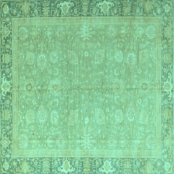 Ahgly Company Indoor Square Oriental Turquoise Blue Modern Area Rugs, 6' Square