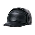 thumbnail image 1 of Qarigey Gorros de invierno de cuero de mediana edad forro polar cálido orejeras sombrero estilo Vintage sombrero térmico caminar al aire libre Sombreros gris negro ;2XL{59-60} Qarigey AP013136-09, 1 of 6