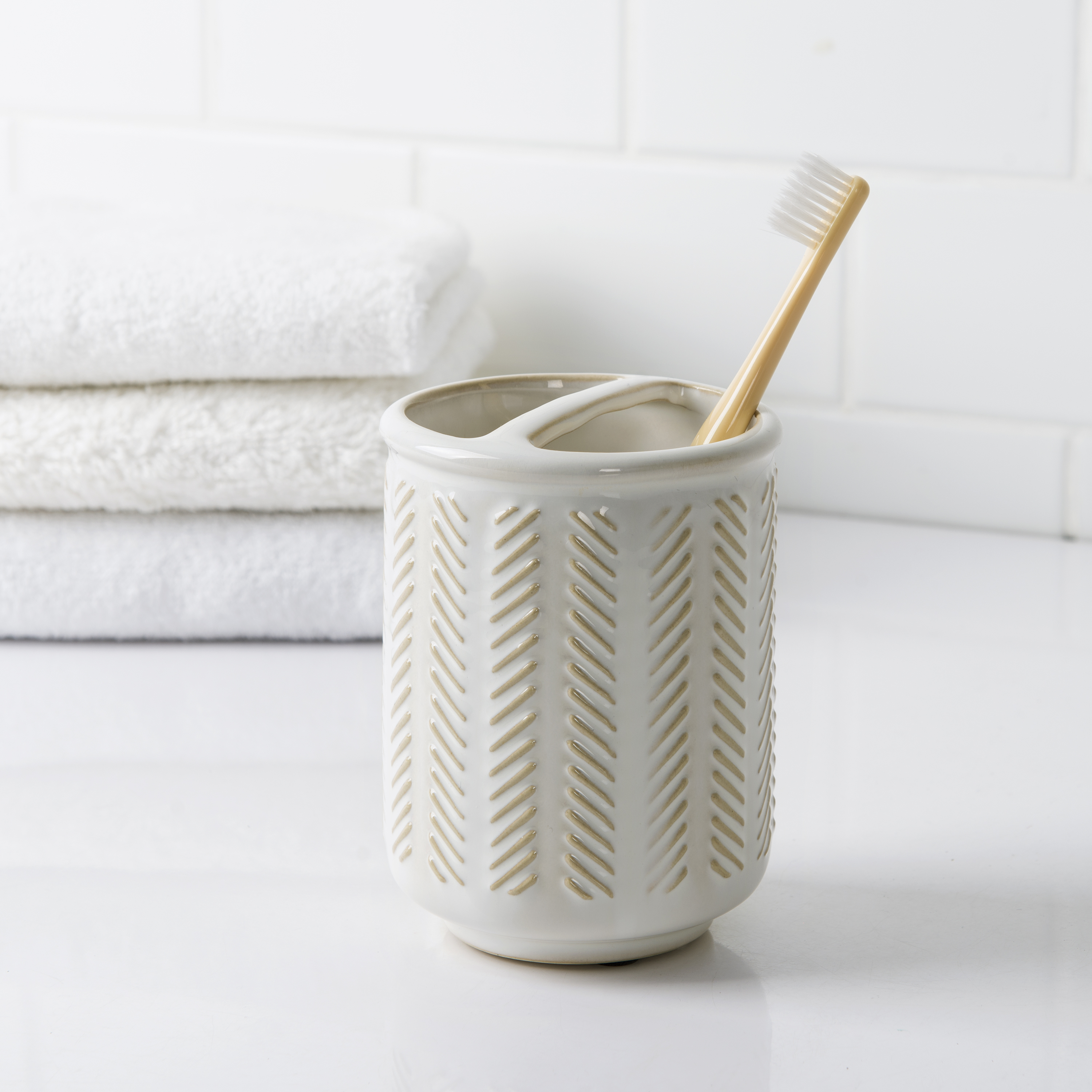 Better Homes & Gardens Reactive Glazed Textured Ceramic Toothbrush Holder in Creamy White - image 3 of 6