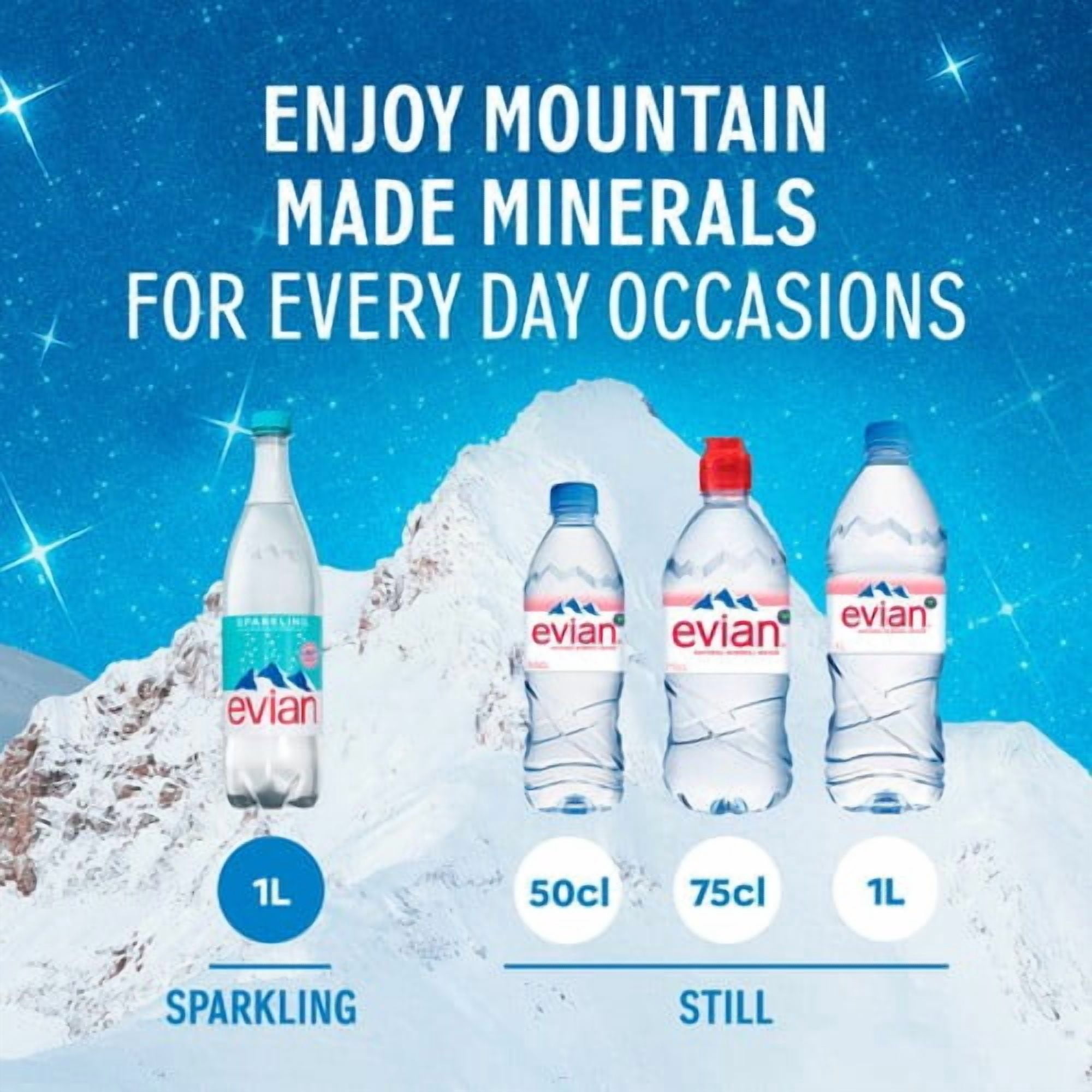 Evian Sparkling Natural Water 1L, British Import (Pack of 3)