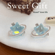 thumbnail image 3 of Pendientes de estrella dulce de cinco puntas con diseño de océano azul, pendientes de botón para niña con cielo estrellado de hielo, 3 of 5