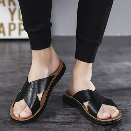 

Men s Non Slip Comfortable Sandals Casual Genuine Leather Slide Sandals For Outdoor Indoor Beach- 42