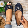 thumbnail image 3 of Gpaecead Women's Metal Bow Flat Shoes Open Toe Faux Suede Soft Sole Elegant Versatile Comfort Slip On Shoes For Work, Navy, 3 of 8