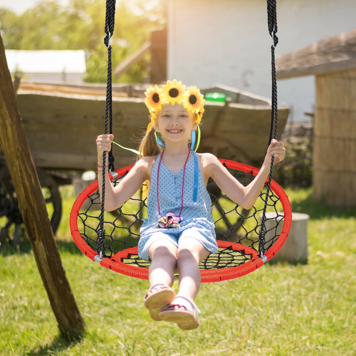 Hanging Netted Seat Swing 35" Inch Kids Indoor Outdoor Yard Round