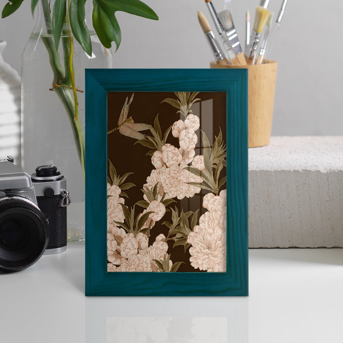 Asian Brocade III - Framed Print w/glass - Ocean Blue