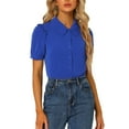 thumbnail image 1 of Haut à col Peter Pan pour femmes INSPIRE CHIC, manches courtes, à boutons, taille XS, bleu royal, 1 of 1