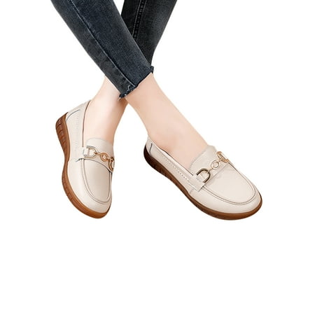 

Avamo Womens Comfortable Moccasins Slip On Driving Lightweight Round Toe Loafers Beige 5.5