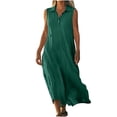 thumbnail image 3 of HVOBTTY Women's Summer Solid Color Button Lapel Sleeveless Tank Dress Linen Like Flowy Long Maxi Dress Mint Green, M, 3 of 5
