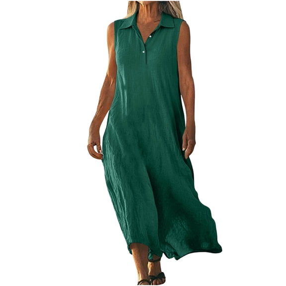 jtjvou Casual Summer Dresses for Women V-Neck Collared Flowy Sundresses Lightweight Fashion Solid Tank Dress Mint Green XL
