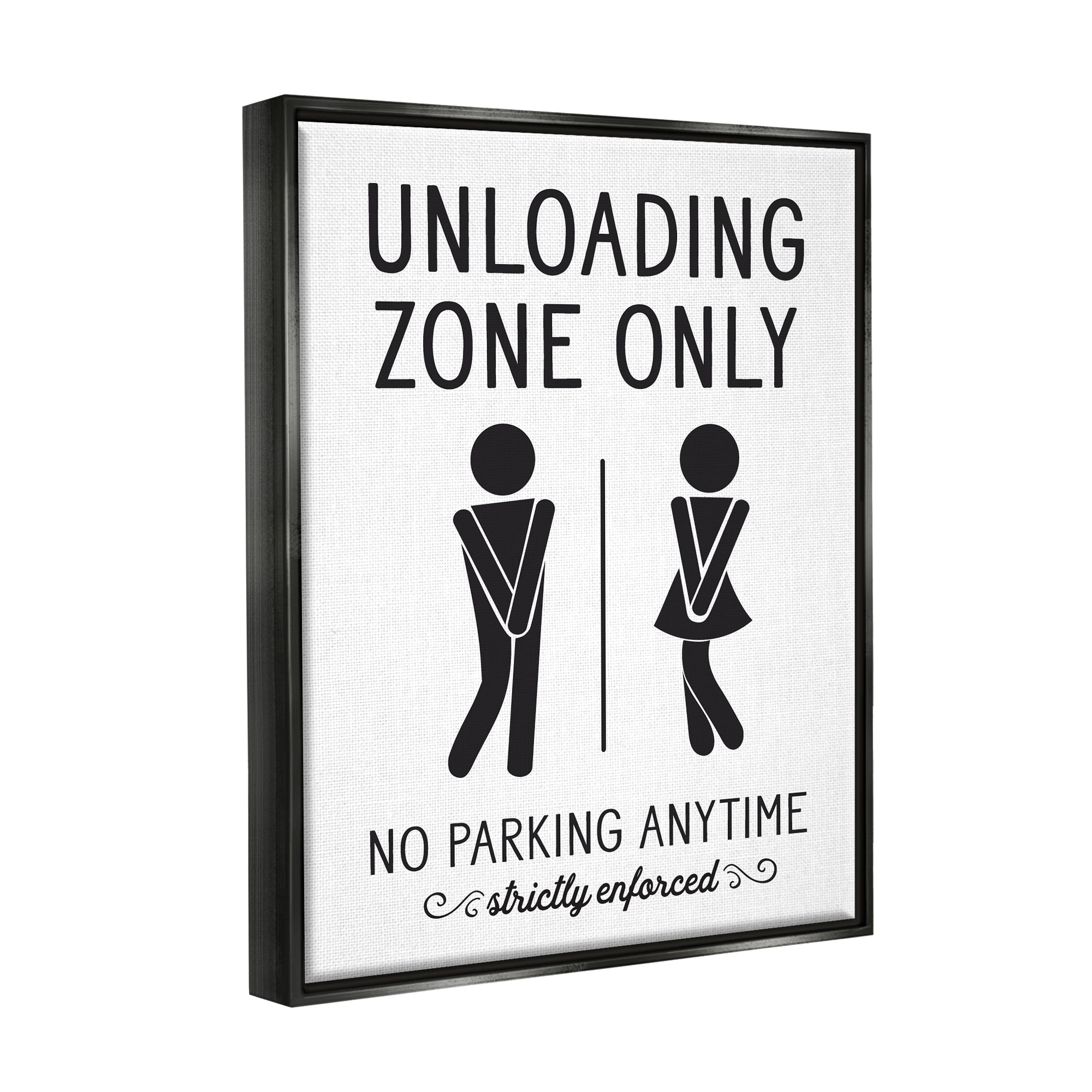 Stupell Industries Unloading Zone Witty Bathroom Symbols Casual Sign Graphic Art Jet Black Floating Framed Canvas Print Wall Art, Design by Lettered and Lined