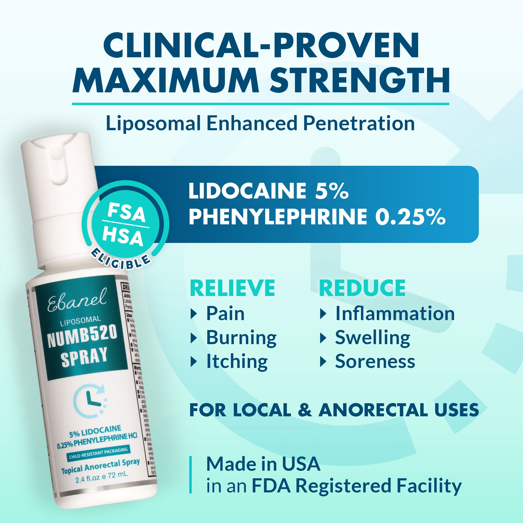Ebanel Set of 5% Lidocaine Numbing Cream and 5% Lidocaine Spray Pain Relief Numbing Spray for Skin, Maximum Strength Topical Anesthetic to Numb Pain Burn Itch for Local and Anorectal Uses