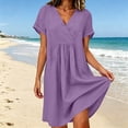 thumbnail image 4 of ClodeEU Women's V Neck Short Sleeve Dress with Pockets, Solid Color Casual Summer Tunic Dress Purple,Women's Plus XXL, 4 of 8