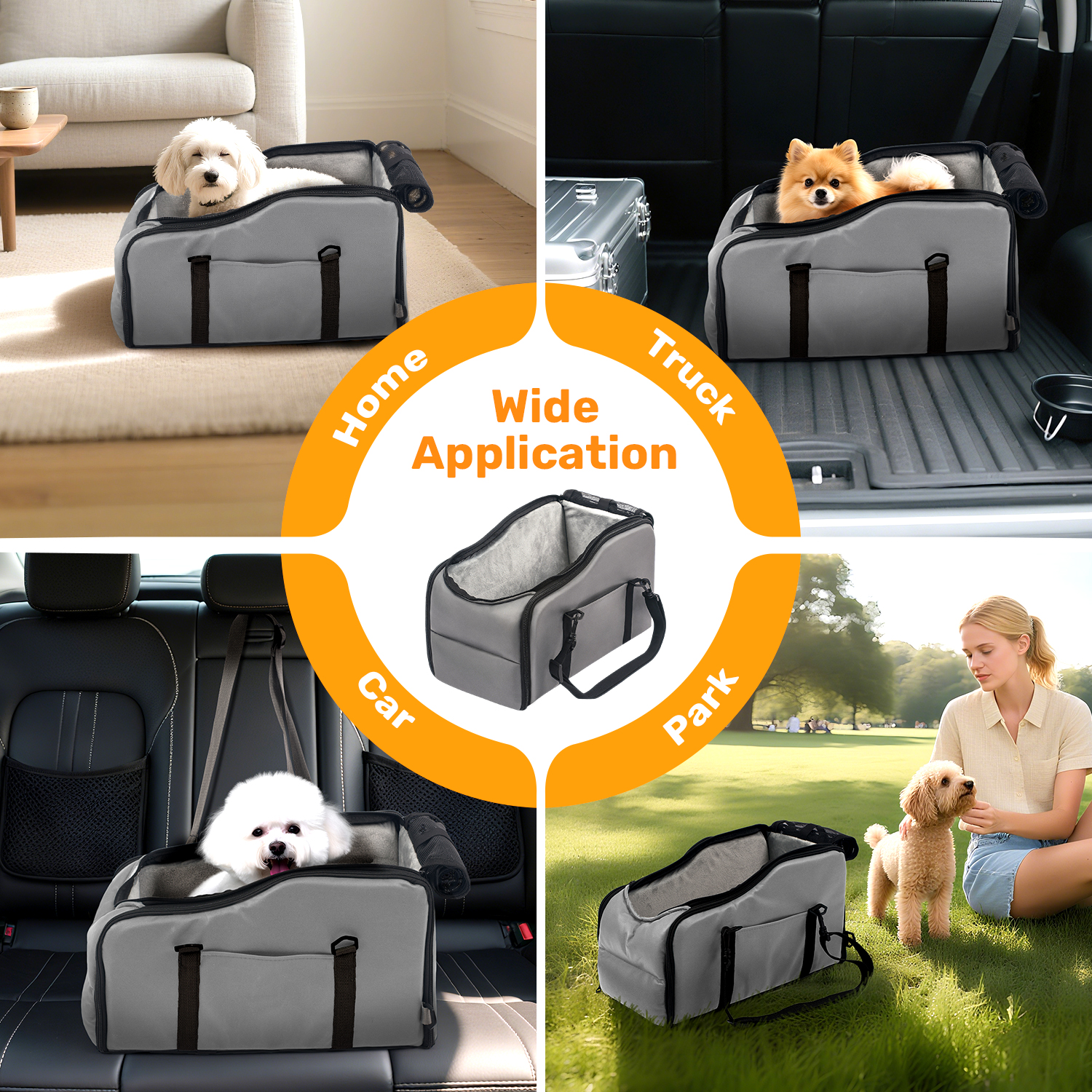 Niubya, Pet Booster Seat For Cars, Dog Car Carrier With Safety Harness, Portable Travel Vehicle Pet Bed for Small Dogs, Cats Easy-Clean & Sturdy Construction, Gray