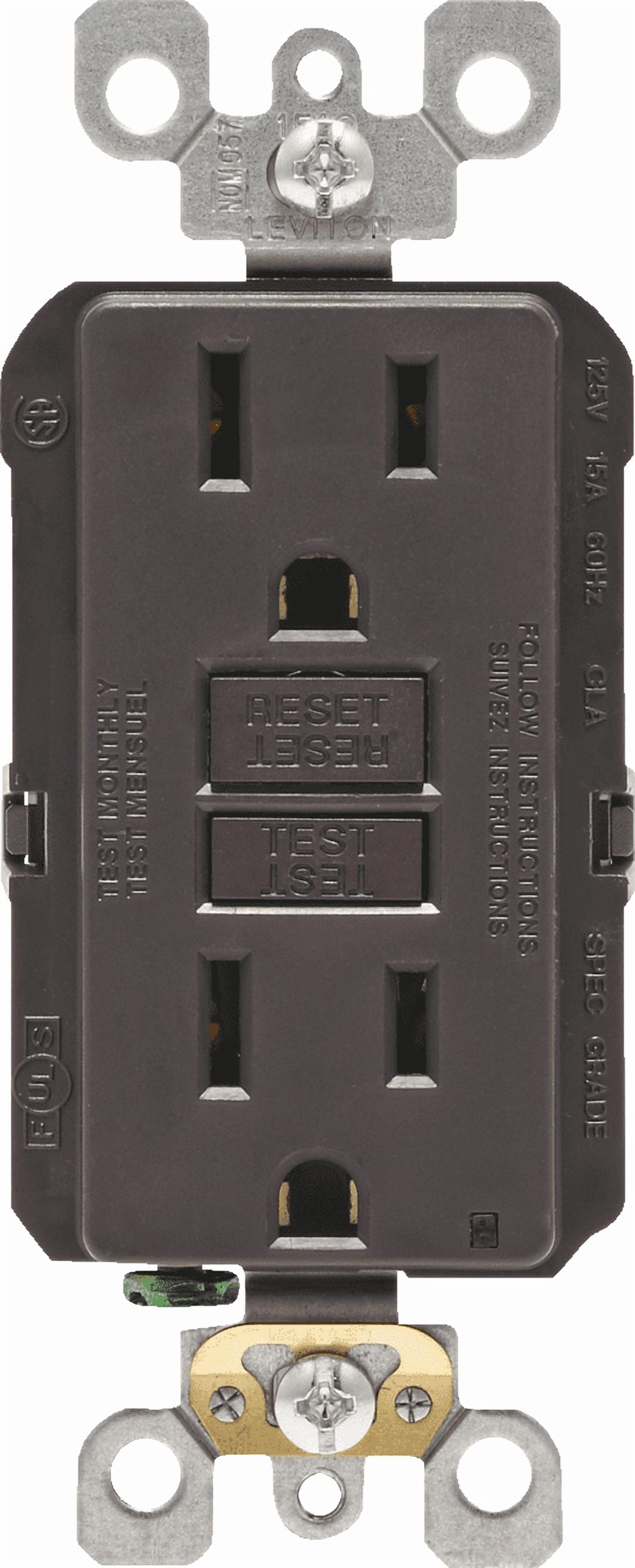 Leviton GFCI Receptacle in Brown — UL Listed for US Residential Electrical Code Compliance, Drop-in NEC-Standard Wiring