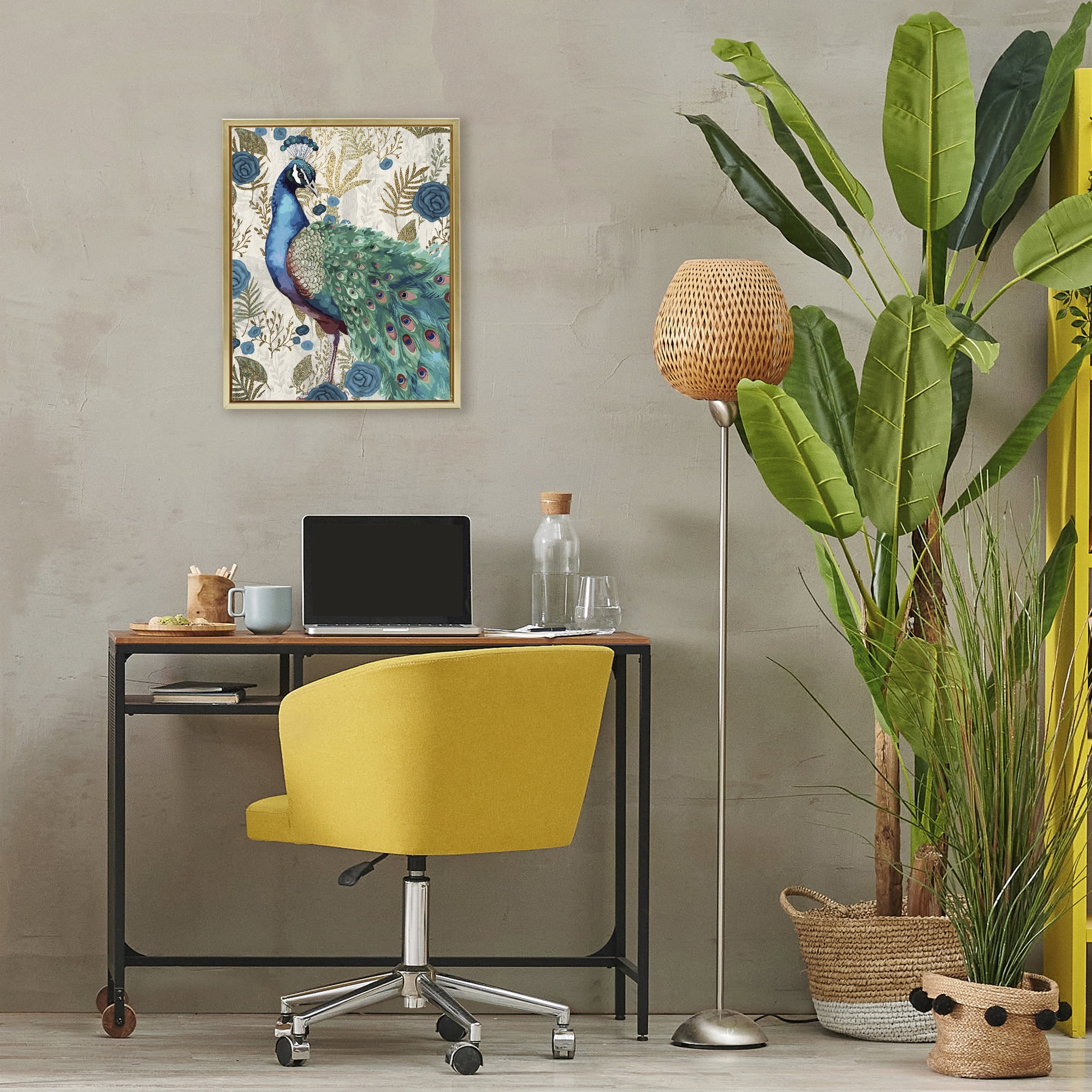 Stupell Industries Rococo Peacock Pride Gold Framed Floater Canvas Wall Art, design by Kim Allen