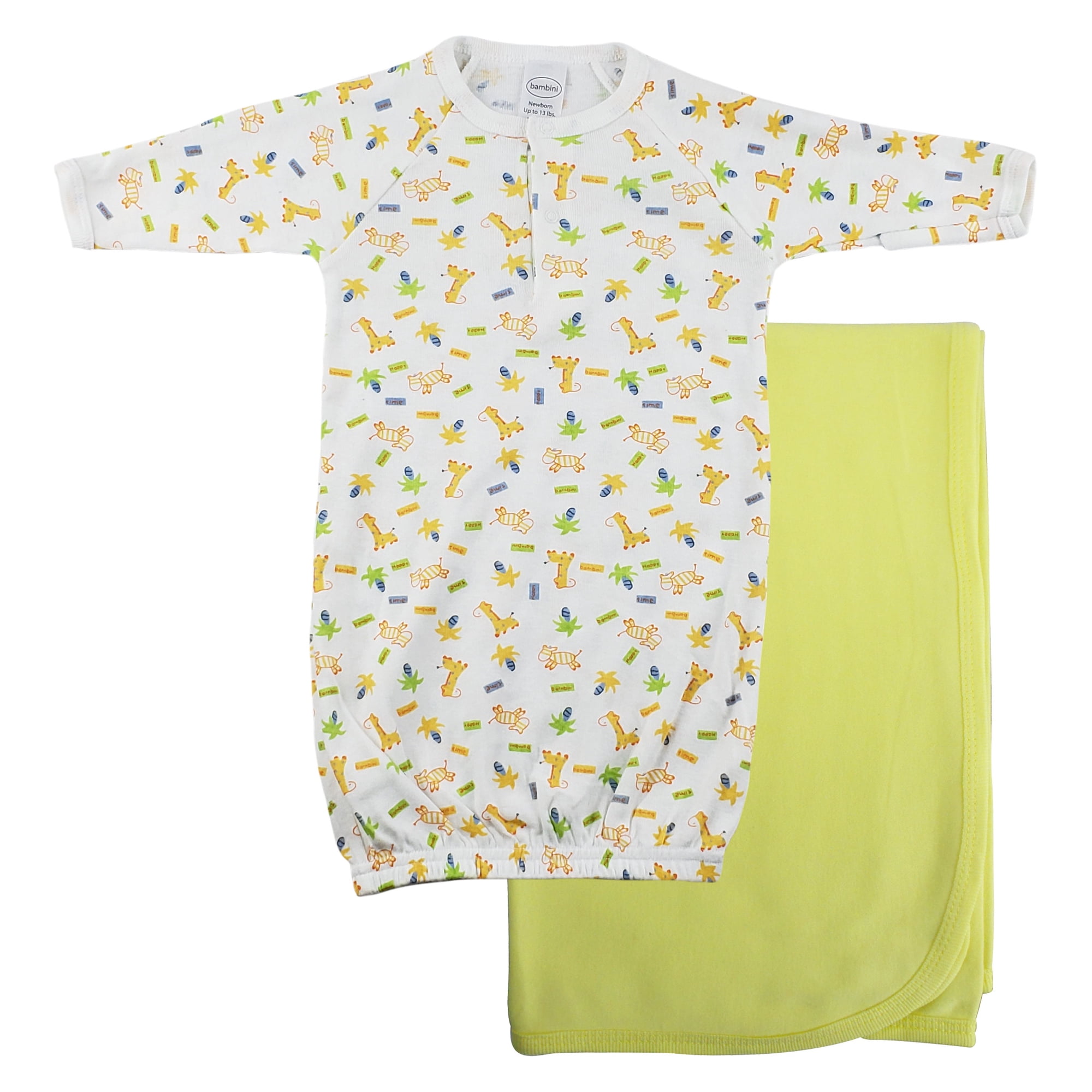 CS-0098 Print Infant Gown & Recieving Blanket, Yellow - Newborn