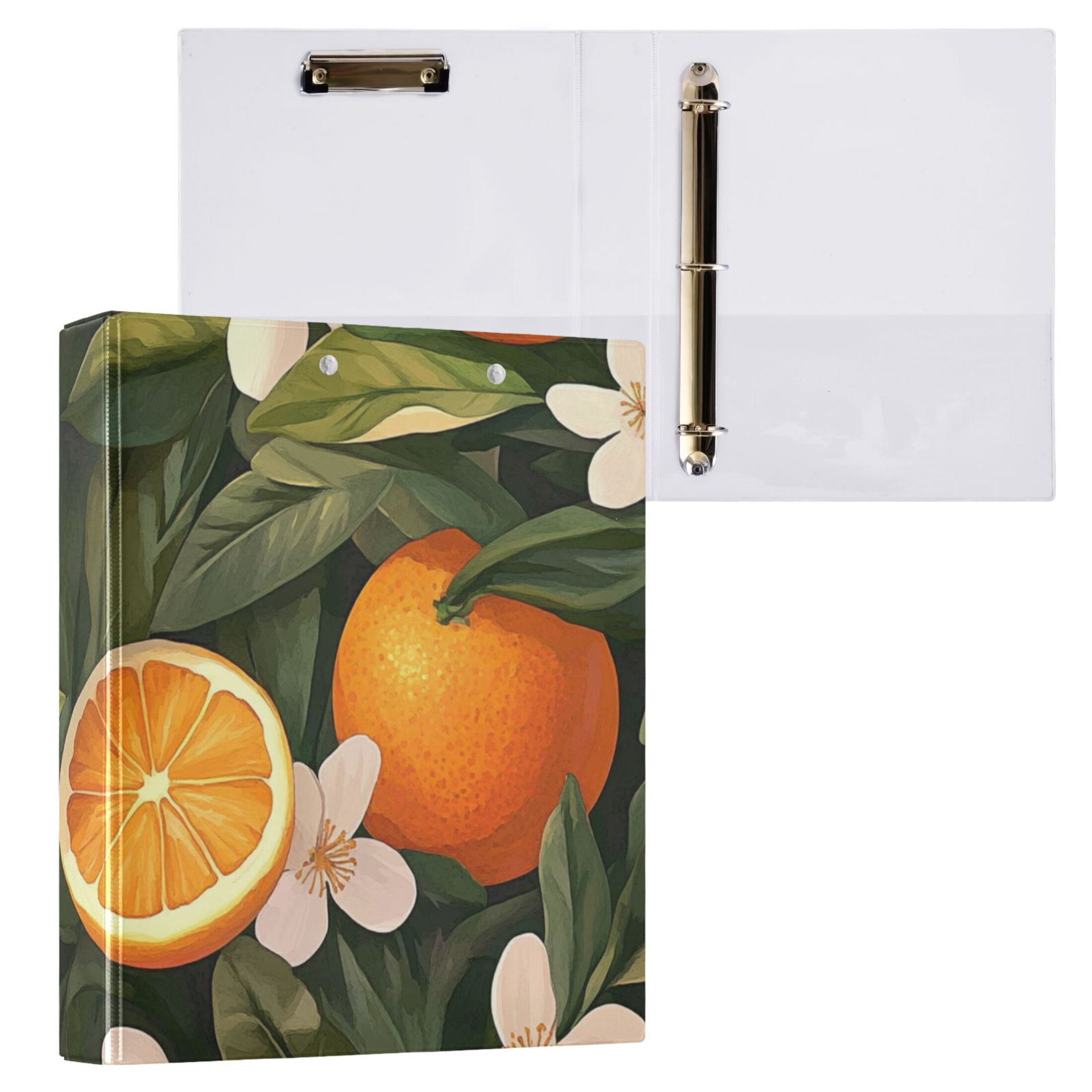 Orange Blossoms Leaves 3 Ring Binders 1.5 inch Hardcover File Folders with Interior Pockets A4 Size Organizer for School Office Hospital