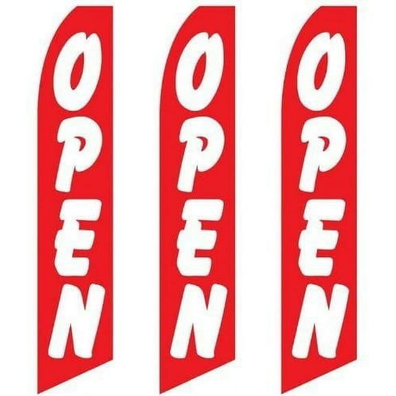 3 three Pack Tall Swooper Flags Open Red With Large White Letters