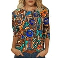 thumbnail image 7 of CYMMPU 3/4 Sleeve Blouses for Women Dressy Casual Loose Fit Spring Tunic Tops Round Neck Floral Printed Fall Trendy Shirts Lightweight Basic Tees Multicolor XXL, 7 of 7