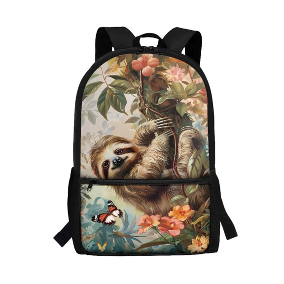 Uourmeti Sloth Floral Pattern Backpack, Smooth Zipper School Backpack 17 Inchs Personalized Student Bookbag for Daily Use Work