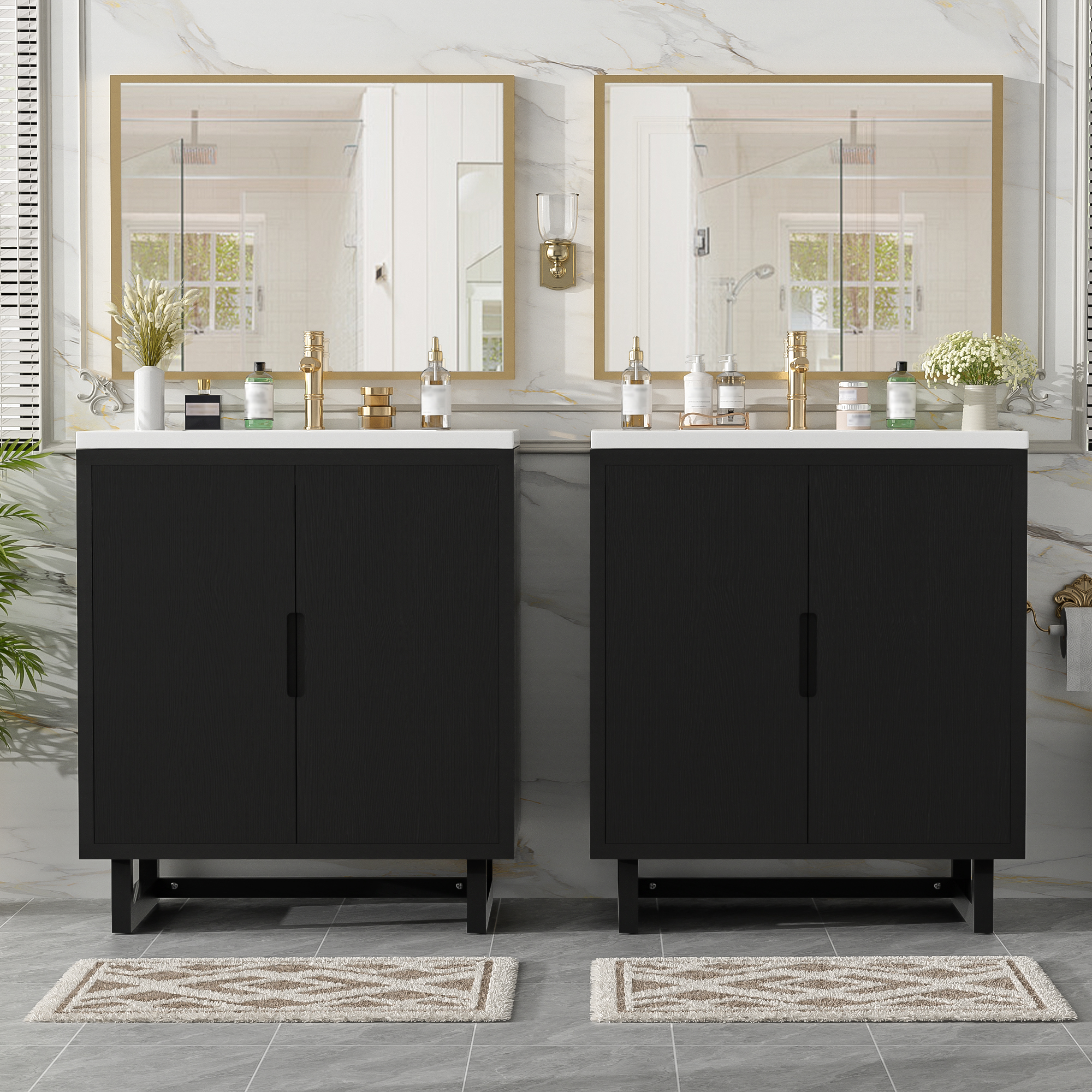 Euroco 60.2" Bathroom vanity Set with Sink, Combo Cabinet, Bathroom Storage Cabinet, Solid Wood Frame