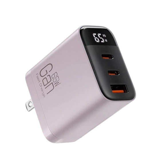 Cargador rápido GaN de 65 W, bloque de cargador de pared USB C de 3 puertos con soporte PD QC, adaptador de corriente compacto para portátil, iPhone, Samsung, teléfono y tableta.