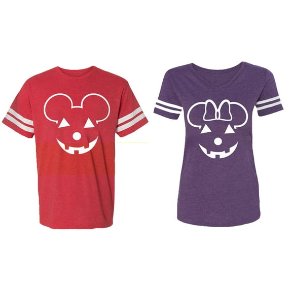 Matching Couple Cotton Jerseys (Men Red / Women Purple) (Men XXL / Women L)