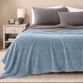 thumbnail image 3 of Bare Home Faux Shearling Blanket - Fluffy & Soft - Lightweight - Throw/Travel, Dusty Blue - Cable, 3 of 7