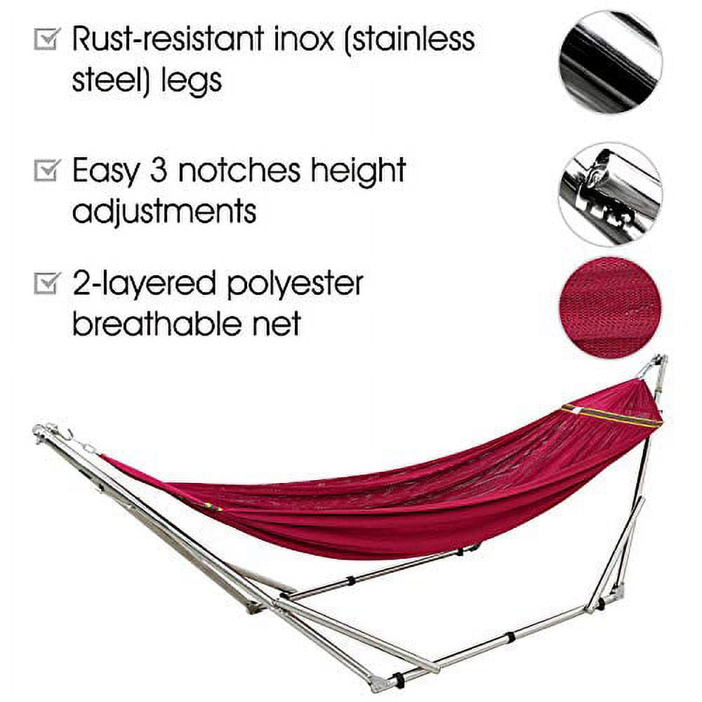 Tranquillo Adjustable Hammock Stand Collapsible Hammock with Stand Picnic Hammock Stand and 2 Layered Polyester Hammock Net for 2 Persons with Carry Bag Supports up to 550lbs Red Walmart