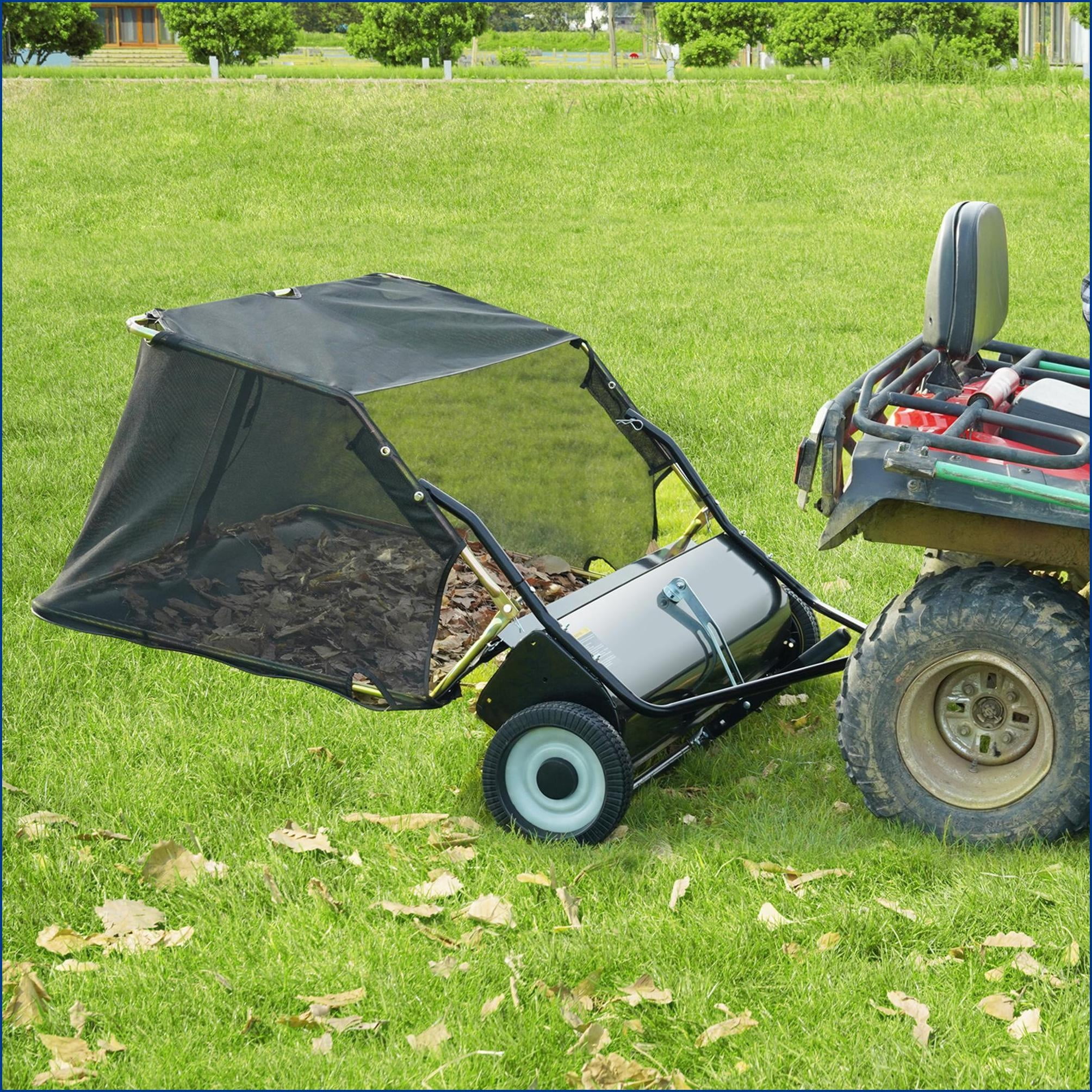 Lawn Gardening Tool | 50" Tow Behind Lawn Sweeper | 26 Cu Ft | Adjustable | For Yards Gardens | herramienta, barredora, recogedor | Black