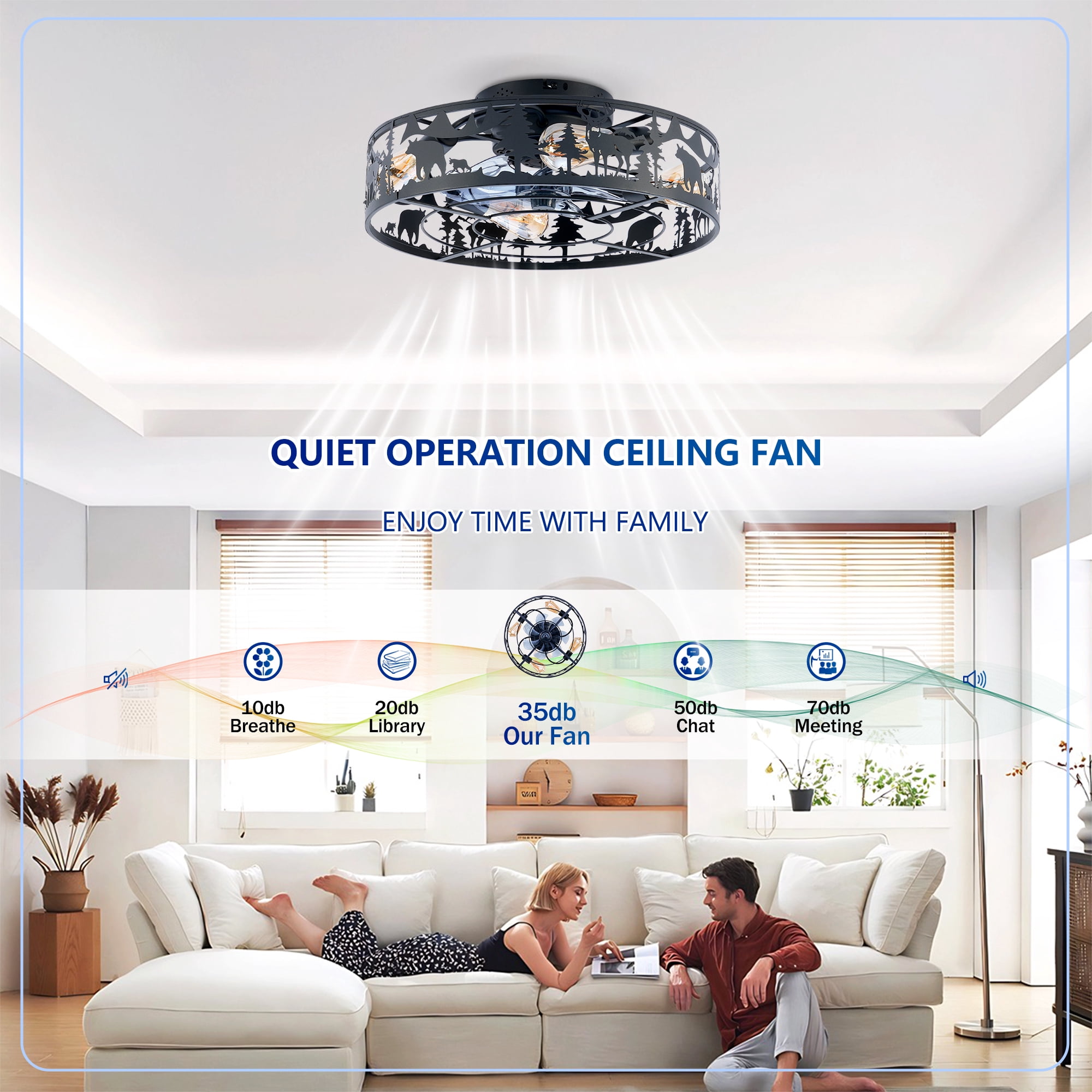 Leumius 20" Black Caged Ceiling Fans with Lights and Remote, Flush Mount Caged Ceiling Fan 6 Speed Reversible with Remote Control for Living Room Bedroom Dining Room (NOT Included Bulbs)