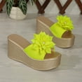 thumbnail image 6 of Women's Pearl Floral Applique Woven Platform Wedge Slides, Open Toe Beach Party Summer Mules, 6 of 9