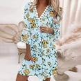 thumbnail image 2 of Lilgiuy Womens Printing Shoulder Three Quarter Sleeve V-Neck Regular Dress Light Blue 2022 Fall Winter, 2 of 5