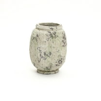 LuxenHome Antique Terracotta Vase, 10-Inch Tall Off-White Pot with Mossy Green Patina, Rustic Decor