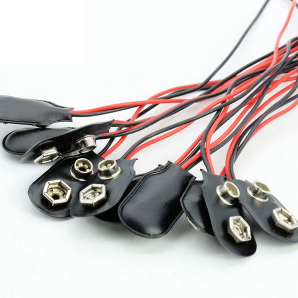 10pcs Black Red Cable Connection 9V Battery Clips Connector Buckle 15cm DurableJ 