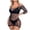 Black, variant on Women's Lace Mesh Cutout Nightgown Set Dress Solid Color Open Crotch Long Sleeve Slim Fit Bodysuit For Honeymoon Valentine