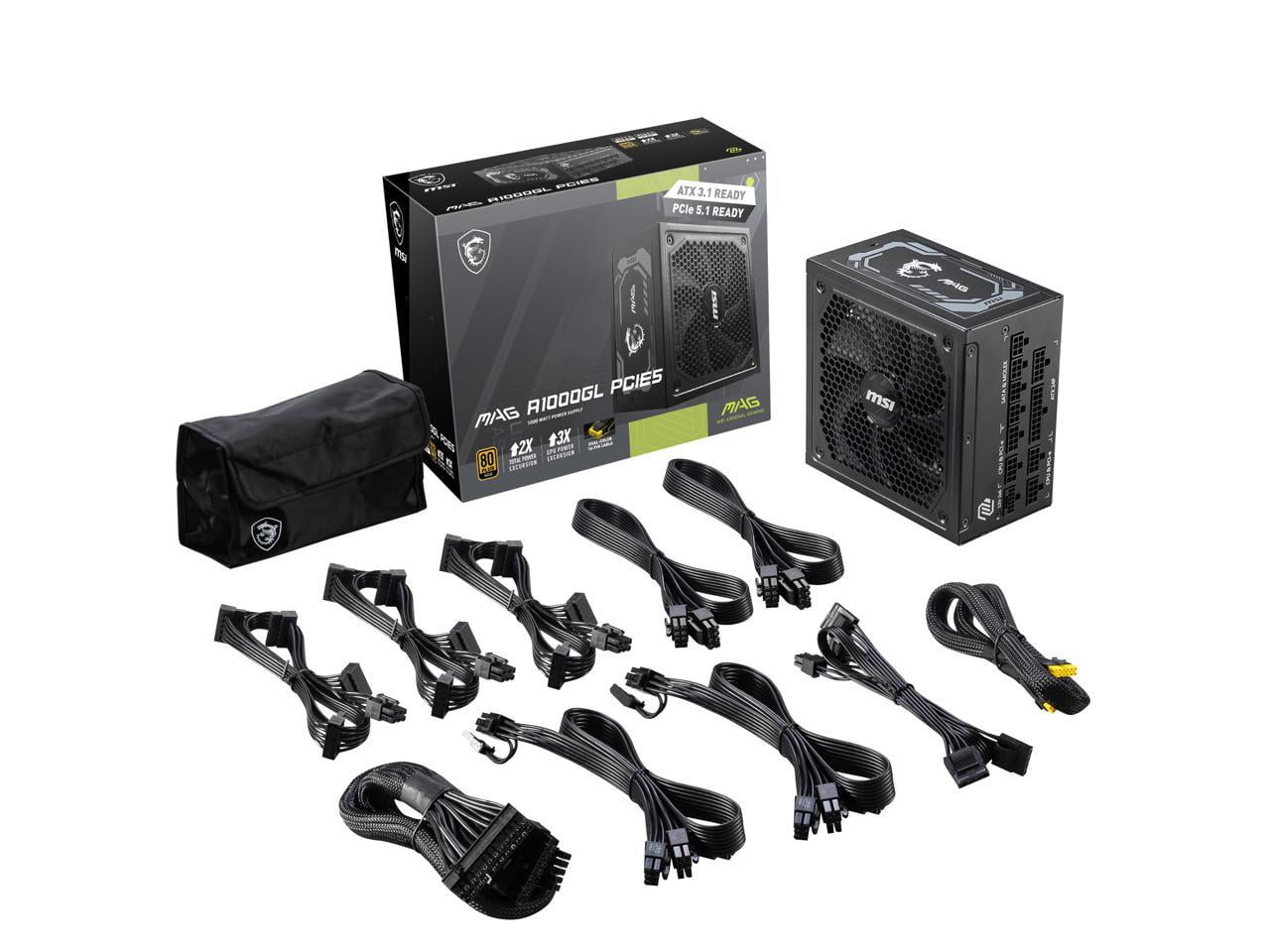 MSI - MAG A1000GL PCIE 5, 80 GOLD Fully Modular Gaming PSU, 12V-2??6 Cable, ATX 3.1 & PCIE 5.1 Ready, 1000W Power Supply