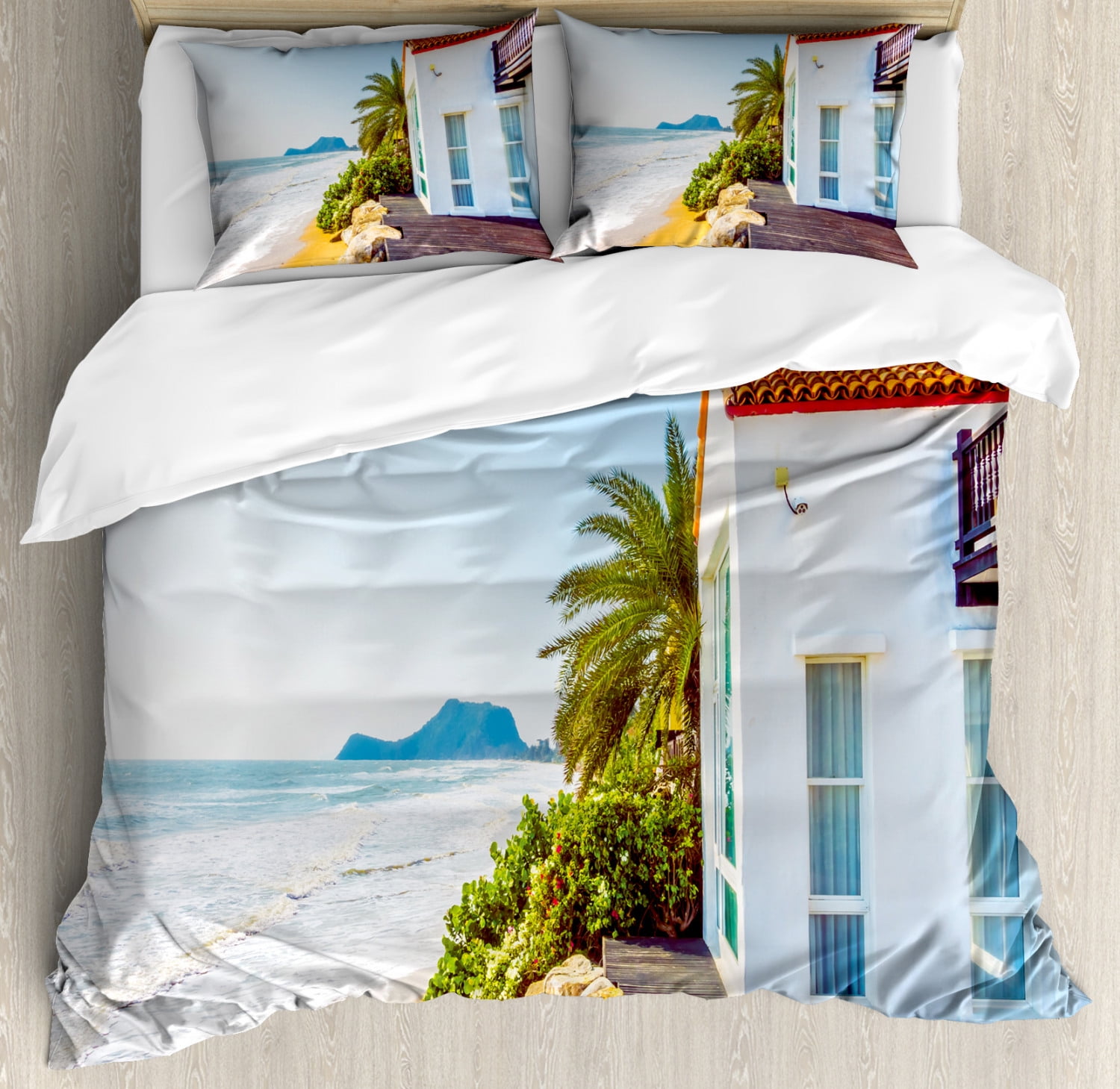 Ocean Duvet Cover Set Coastal Charm Themed Beach House Porch View