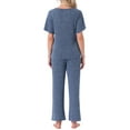 thumbnail image 3 of INSPIRE CHIC Womens Pajama Set Ribbed Knit Short Sleeve Side Slit Top and Pants 2 Piece Lounge Outfits with Pockets 2XL Blue, 3 of 5