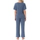 thumbnail image 3 of Conjunto de pijama para mujer INSPIRE CHIC, de dos piezas, con parte superior de manga corta de punto acanalado y pantalones con abertura lateral, con bolsillos, 2XL, azul, 3 of 5