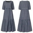 thumbnail image 3 of Chouyatou Women's Retro Lantern Puff Sleeve Plaid Dress Gingham Swing Tiered Midi Long Dress, 3 of 4
