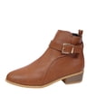thumbnail image 2 of EKVAHL Women's Orthopedic Walking Ankle Boots, Buckle Strap Low Heel Booties, Arch Support Wide Fit Round Toe Vintage Daily Outdoor Casual Short Boots Brown, 2 of 5