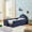 Twin + Navy Blue + Kids + Foam + Boucle + Boucle + Fabric, variant on Twin Size Cute Dinosaur-Shaped Bed with Safety Guardrails, Solid Wood Bed Frame for Bedroom, Boucle Fabric, Yellow, Space-Saving Dinosaur Bed for