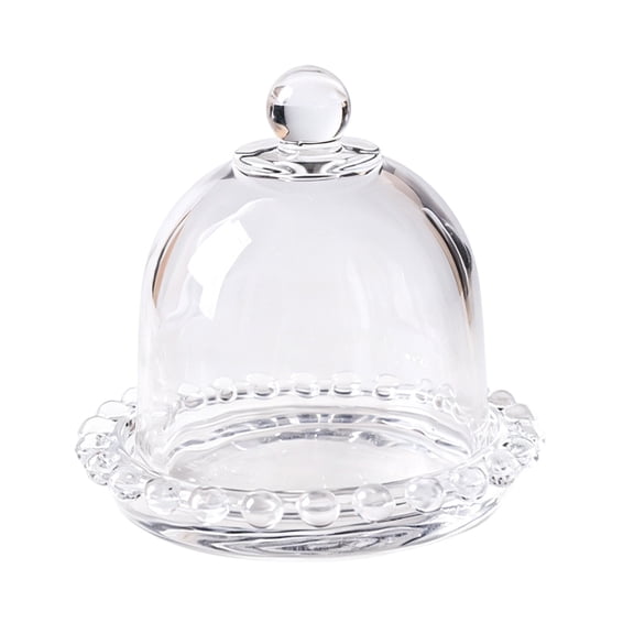 VORJELT Vintage Beaded Glass Cloche Dome - Handblown Decorative Display Cover for Cakes, Jewelry, and Home Decor - Elegant Tabletop Centerpiece Clear