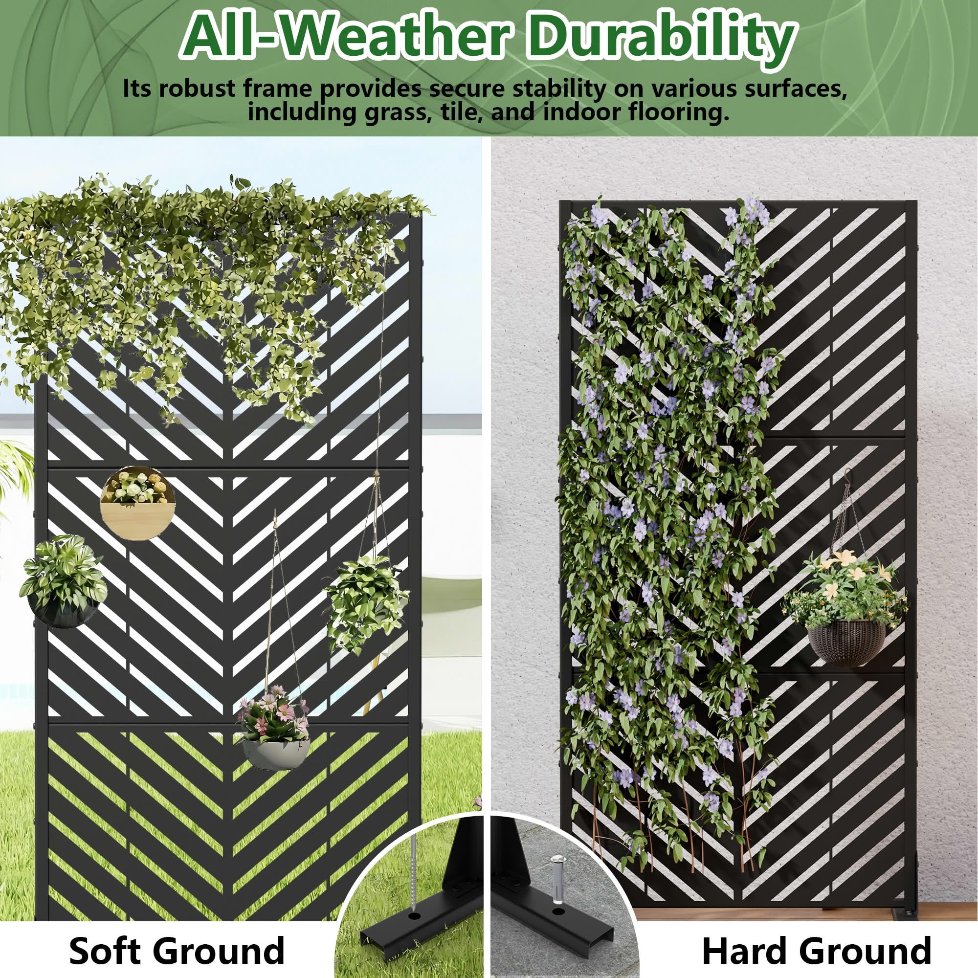 MAYEERTY Outdoor Metal Privacy Screen 5ft Black, 3-Panel Parallel Decorative Screen, Rust-Resistant for Patio