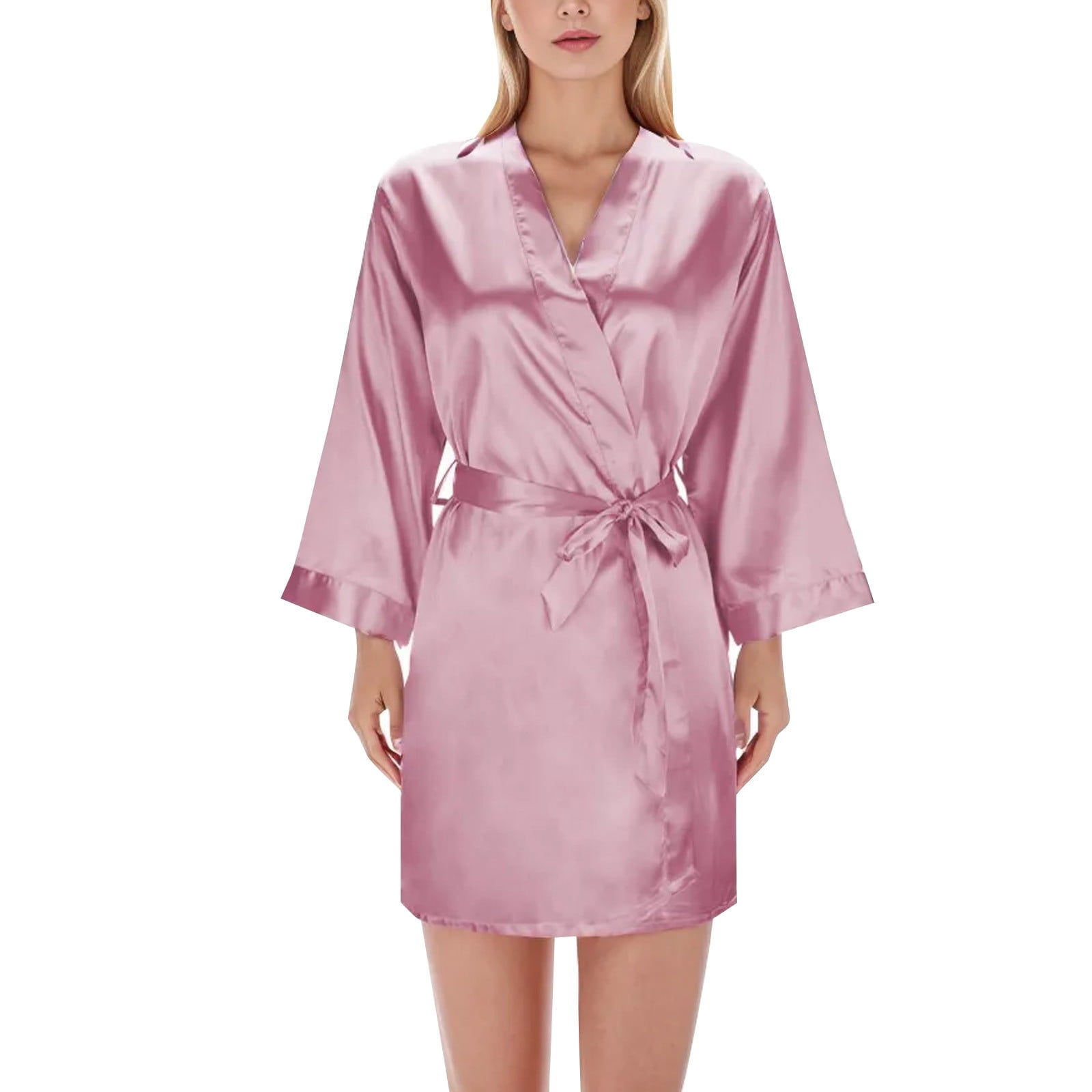 Fvwitlyh House Coats For Woman New Morning Robe Silk Pajamas Long Sleeved Outer Robe Spring And Autumn Seasons Red One Size