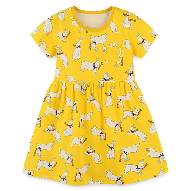 AJZIOJIRO Robe d'Été en Coton pour Tout-Petites Filles 3-8T Enfants Manches Courtes Robes Décontractées Jupe Tutu de Fête pour Enfants